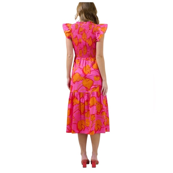 Sugarlips Passion Punch Giza Glare Smock Tiered Fuscia Floral Midi Dress SZ XS - Picture 16 of 16